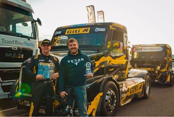 Stuart and Michael Oliver with their prizes from the 2022 BTRC at Snetterton