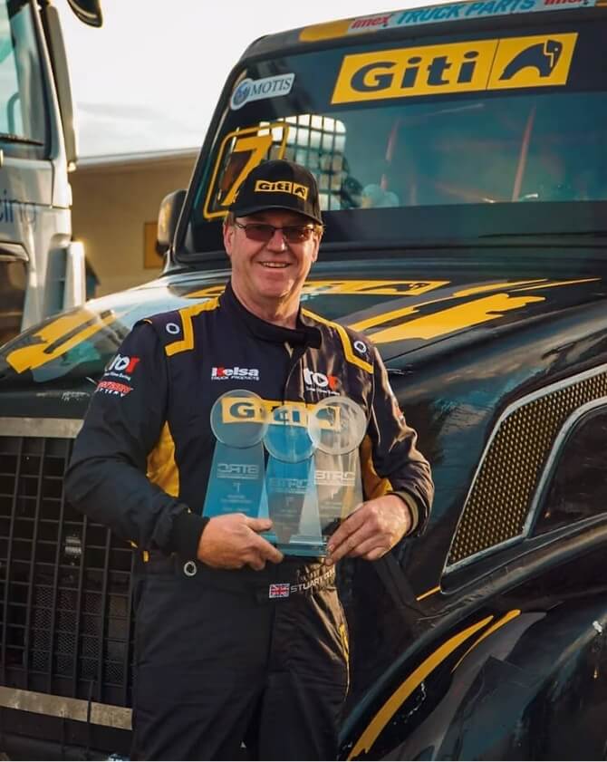 A proud Stuart Oliver with his trophies from his hat trick win at the BTRC Snetterton 2022